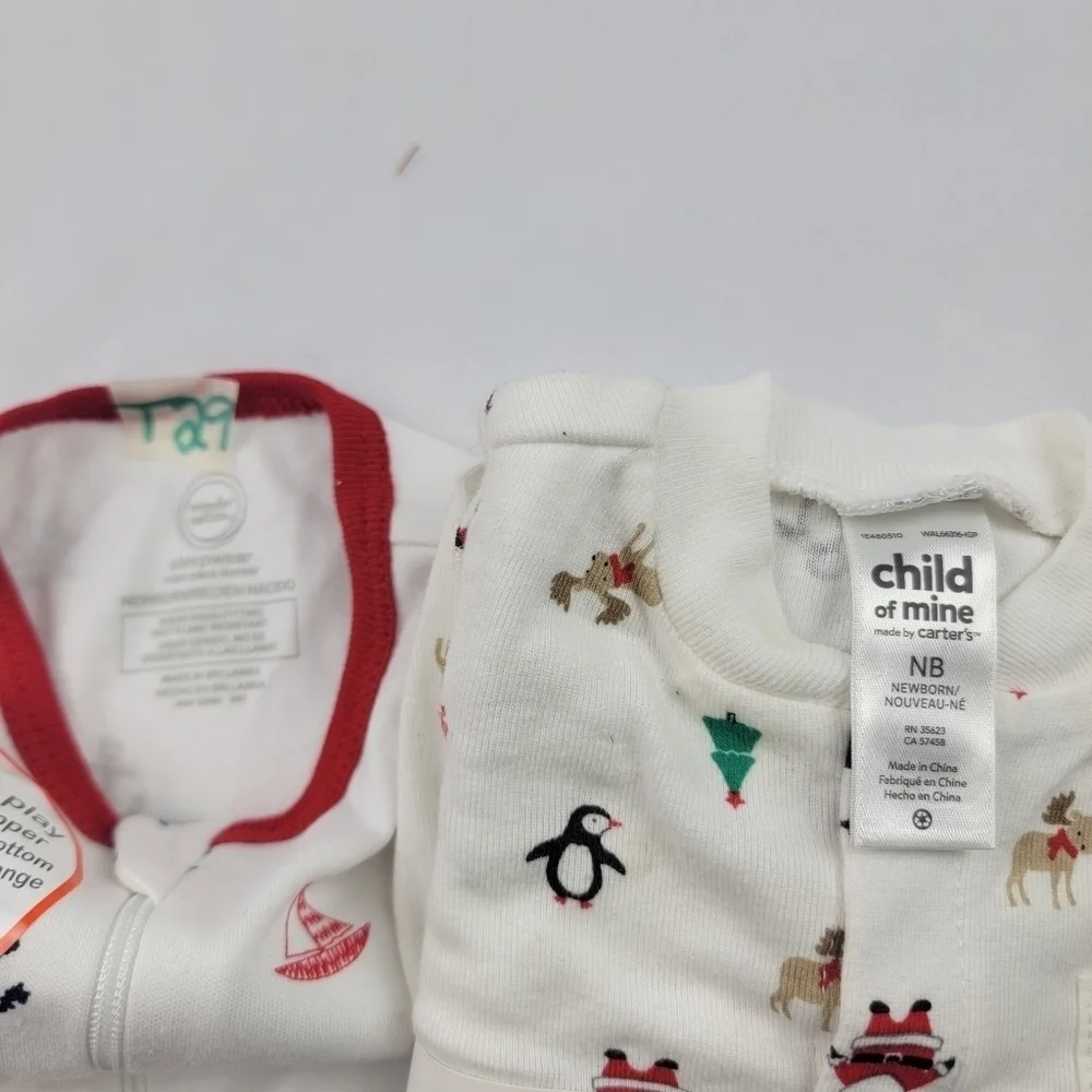 NWT set of 2 newborn sleep and play footed bodysuits‎ holiday nautical